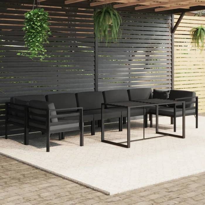 vidaXL Salon de Jardin 8 pcs avec Coussins Mobilier de Patio Ensemble de Meubles de Terrasse Mobilier dExtérieur Aluminium 3115926
