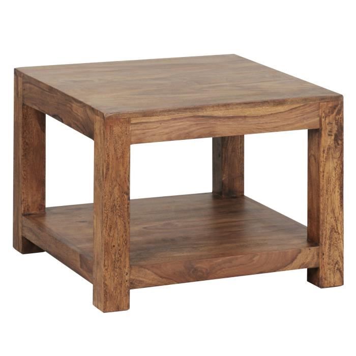 table basse en bois massif sheesham 60 x 60 cm - wohnling - style campagnard - marron foncé