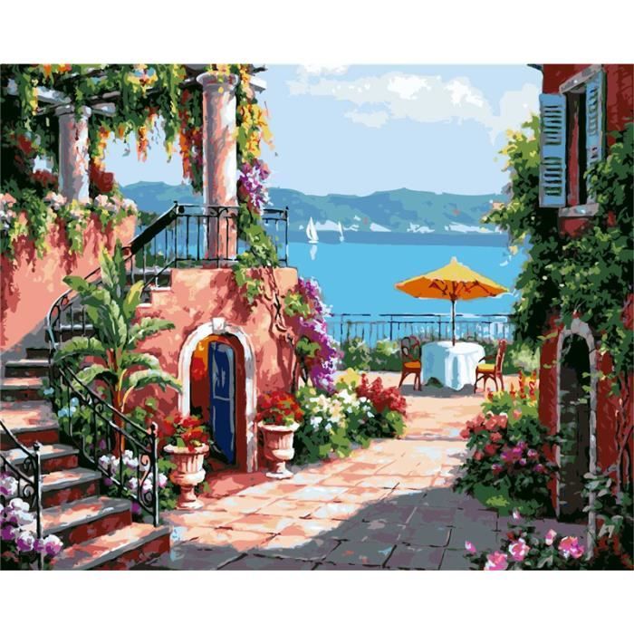 Wind-YEESAM ART Peinture par numéros Kits Sans Cadre 16 x 20 pouces - La petite fille sur la mer