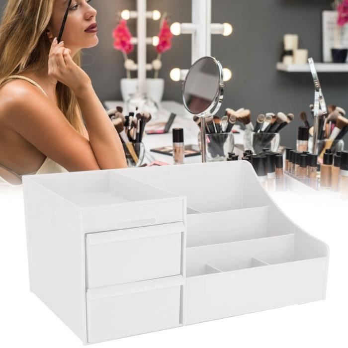 Organisateur de maquillage Water Ripple, boîte de rangement pour cosmétiques de bureau avec 2 tiroirs, transparent｜Homary