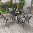 Lot de 4 chaises de jardin empilables - accoudoirs - design - acier époxy noir résine tressée grise-1