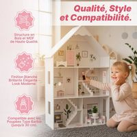 Grande maison de poupée en bois rose avec 14 accessoires - Villa à 3 étages avec meubles et figurines - Maison de poupée pour enfants à partir de 3 ans