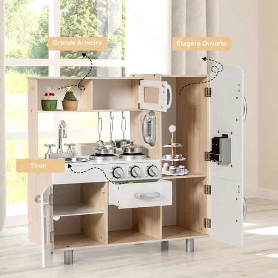 Small Foot – Cuisine Enfant « Tasty » En Bois Blanc, Avec Plaque Lumineuse Et Sons, 5 Accessoires – Dès 3 Ans