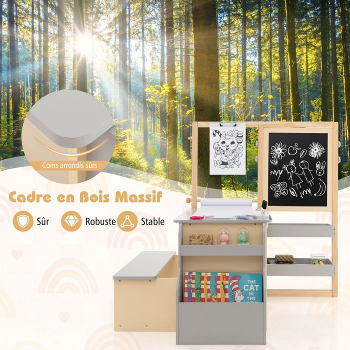 DREAMADE Tableau de Dessin Magnétique pour Enfant avec Étagère à Livre
