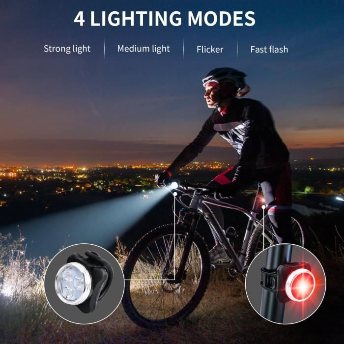 Lampe LED de Vélo, Lumière Vélo Rechargeable Avant et Arrière, Kit  Éclairage Vélo Éclairage USB Antichoc Impermeable Phare Lampe LED de Vélo