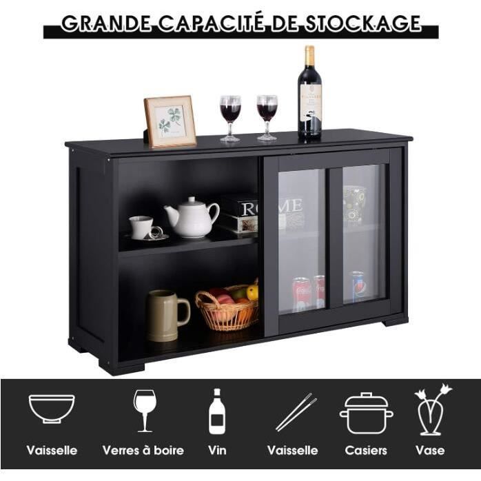Buffet De Cuisine 2 étagères Réglables - Meuble Rangement Bas 107x33x62.5cm, Porte Coulissante, Blanc/brun