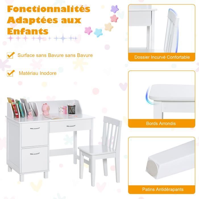 FDW Ensemble Bureau Et Chaise Pour Enfants - Table Réglable En Hauteur