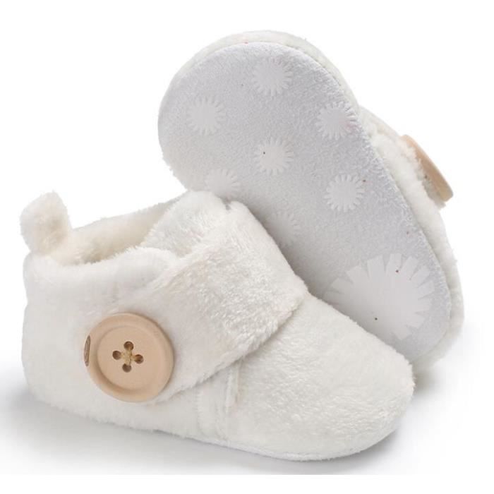 Chaussons bébé en peluche d'hiver ECELEN Blanc Semelle
