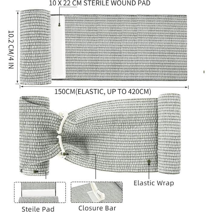 2 Bandages Israéliens - Pansement Compressif D'urgence 10 Cm - Pour Randonnée, Camping, Premiers Secours - Stérile Sous Vide - 6