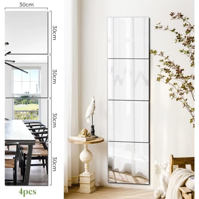 Lot De 4 Miroirs Muraux Adhésifs Incassables 30x30 Cm - Plexiglas Souple, Autocollants Forts - Pour Chambre, Salle De Bain, Porte