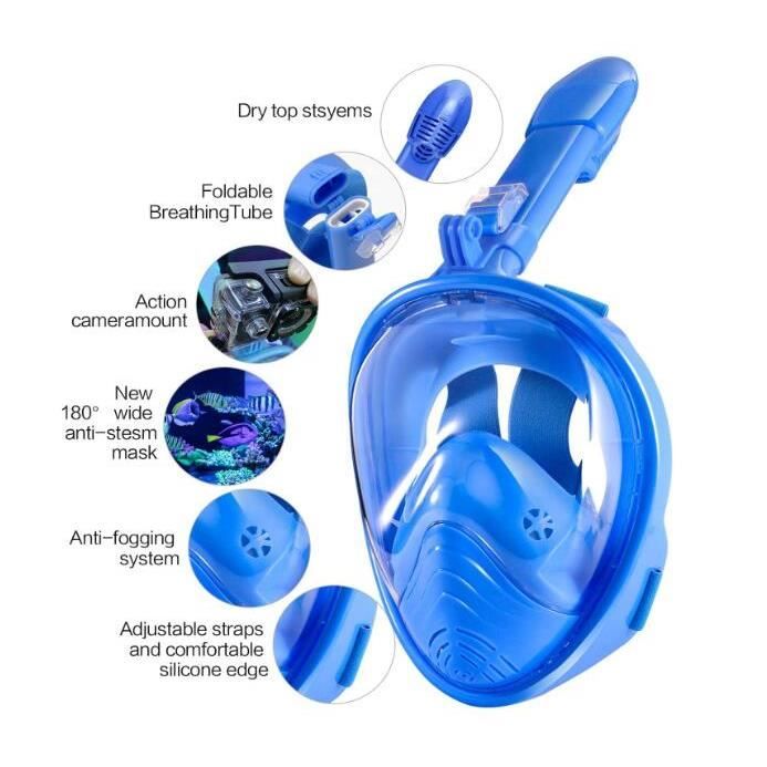 Masque De Snorkeling Plein Visage Pliable, Vue Panoramique 180°, Neuf