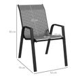Lot de 4 chaises de jardin empilables - accoudoirs - design - acier époxy noir résine tressée grise-2