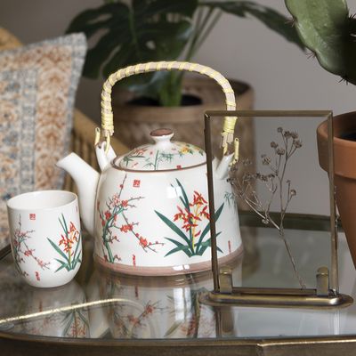 Asa 19370192 Coppa Théière En Porcelaine Vert 1000 Ml D Asa Selection - Théière Avec Anse En Bois « Hanami », 1 L - Vu De L Theiere Avec Tasse Intégrée