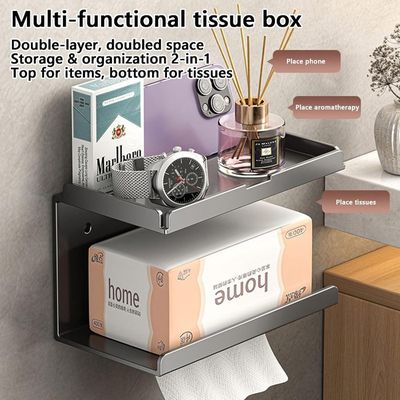 Leling Porte-papier Toilette Avec étagère | Double Papier Toilette, Distributeur Lingettes Humides En Acier Inoxydable Pour La Salle Bain Pour Garder Vos Lingettes Hors Vue