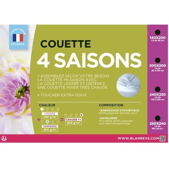 Blanr/êve Couette Anti-Acariens L/ég/ère 140 x 200