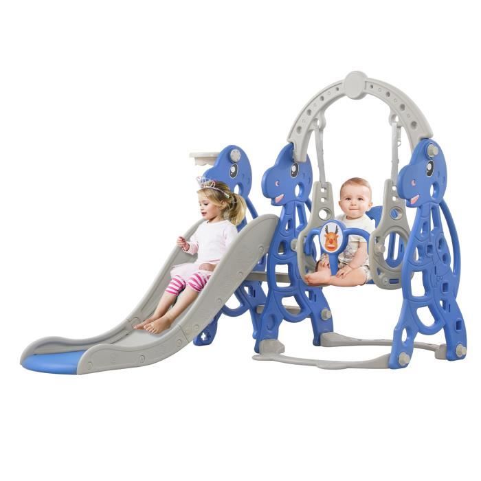 Toboggan pour enfants 4 en 1, balançoire avec support de basket-ball