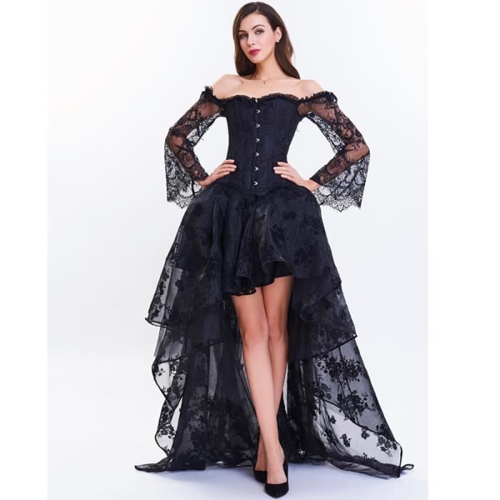 Robe corset steampunk sexy pour femme bustier gothique en dentelle victorienne medievale jupe irreguliere robe Rouge D5669 Blanc Cdiscount Pret a Porter