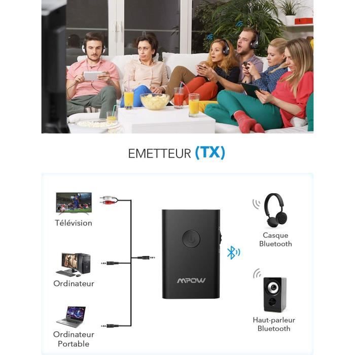 Adaptateur Bluetooth pour TV, connexion Fm sans délai pour casque Tv Pc  Ordinateur Haut-parleur Système stéréo de voiture
