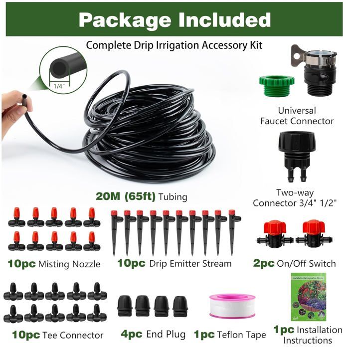 Kit D'irrigation Goutte à Goutte 310 Pièces - Système Arrosage Automatique Jardin Avec 60m + 20m Tuyaux - Idéal Potager, Pelouse, Serre | Économise 75% D'Eau