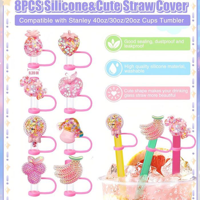 10 Pièces Couvercles De Paille Silicone 10mm Anti-Poussière - Embouts Réutilisables 10 Styles