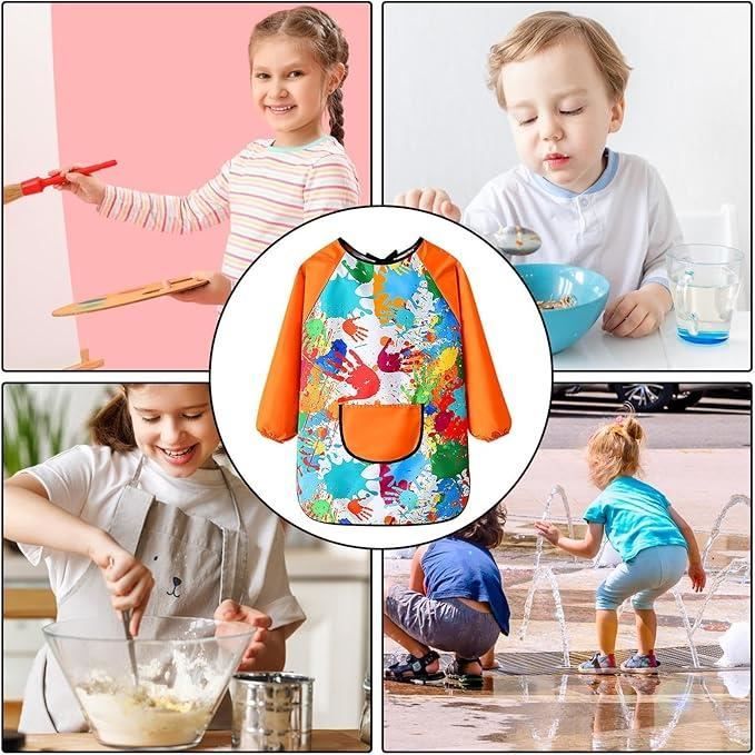 Lot De 2 Tabliers Artistiques Imperméables Pour Enfants 2-6 Ans – Manches Longues élastiques – 3 Poches – Peinture Cuisine Bricolage