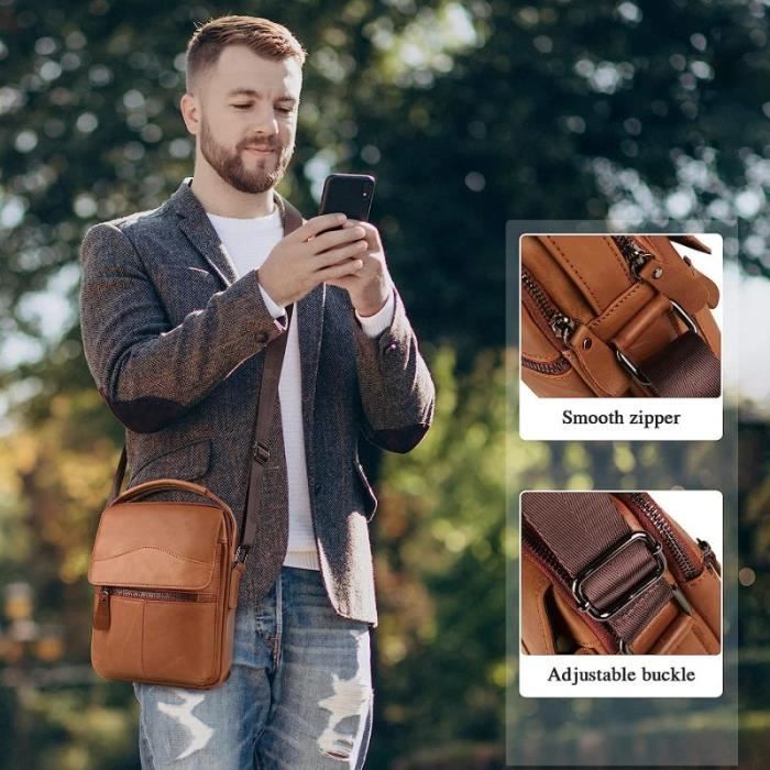 Sacoche homme Sac à Bandoulière Imperméable en Cuir pour Téléphone Portable  Sacs à main Vintage pour Travail - Marron Foncé Marron Foncé - Cdiscount  Bagagerie - Maroquinerie