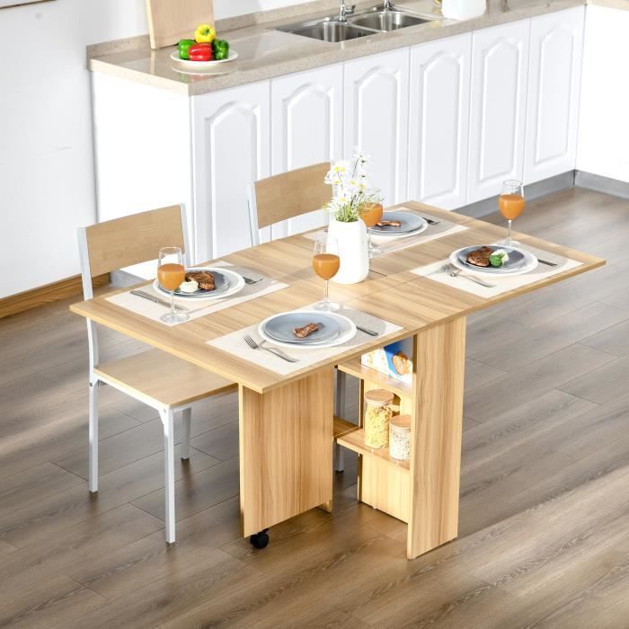 Table pliante cuisine salon HOMCOM - 140x80x74cm - 2 étagères