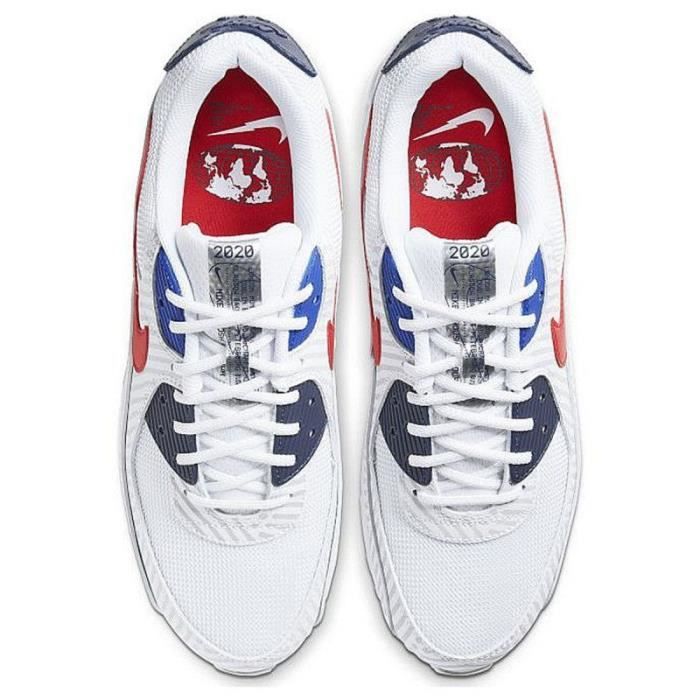Basket Nike AIR MAX 90 Ref. CW7574 100. Couleur Blanc Bleu marine Rouge. Details. Empeigne en mesh et synthetique. Logo Blanc Cdiscount Chaussures