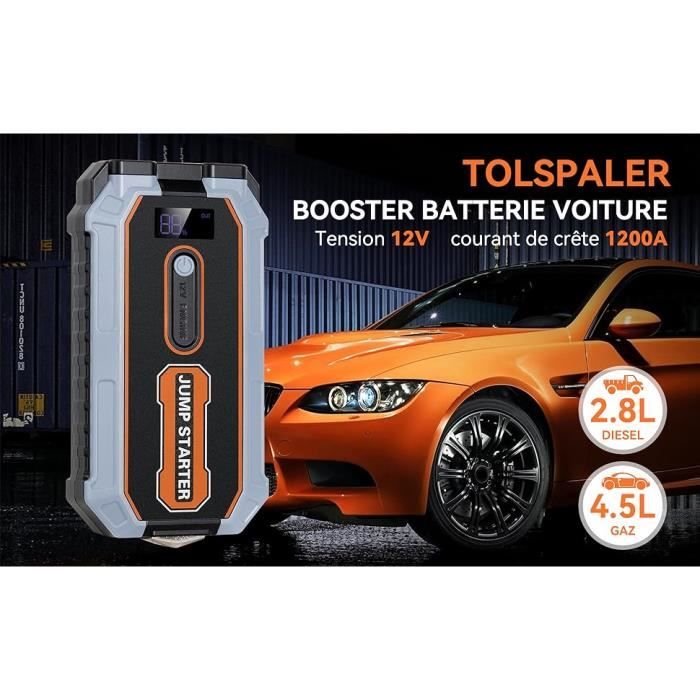 Booster Batterie Voiture,1200A 20000mAh 12V Démarreur de Voiture TOLSPALER  (4,5L Gaz ou 2,8L Diesel),Portable Jump Starter avec Lam - Cdiscount Auto