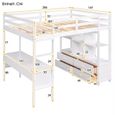 Lit mezzanine pour enfants 140 x 200 cm avec tiroirs de rangement et bureau sous le lit, Blanc-4