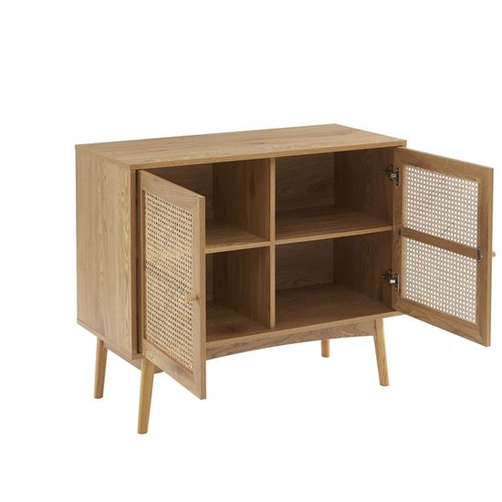 Buffet haut AMANA effet chêne et cannage rotin 2 portes