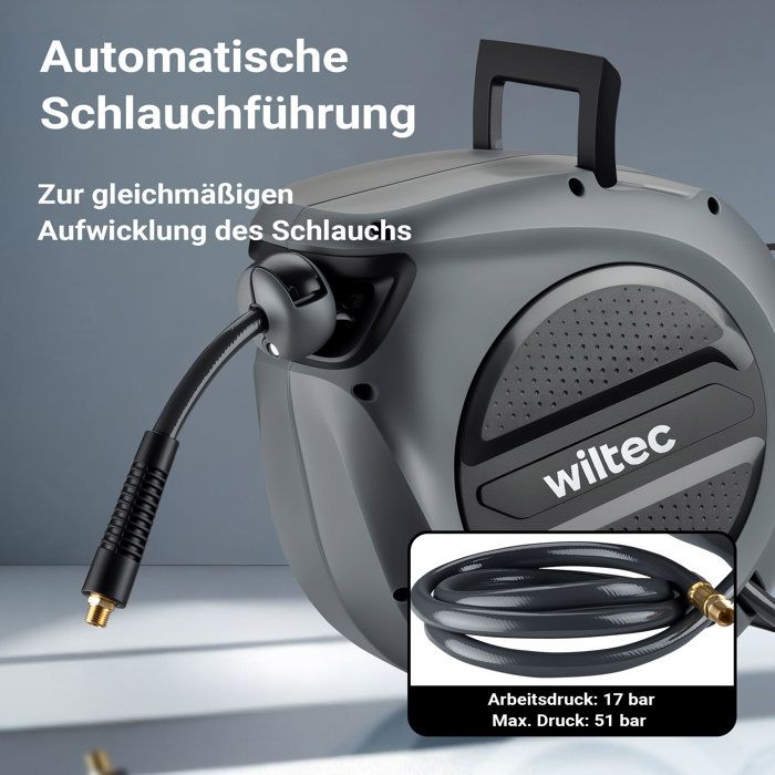 Wiltec Dévidoir automatique avec tuyau 15 m, 370 x 480 x 200 mm