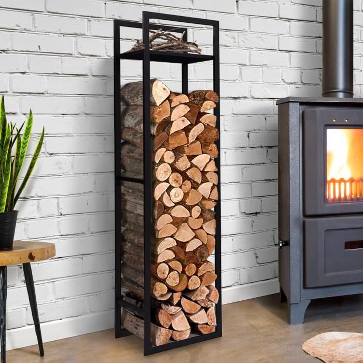 Support à bois de chauffage Aide à l'empilage à l'extérieur et à l'intérieur 50x27x95cm RANSENERS Porte bûches de cheminée Noir 