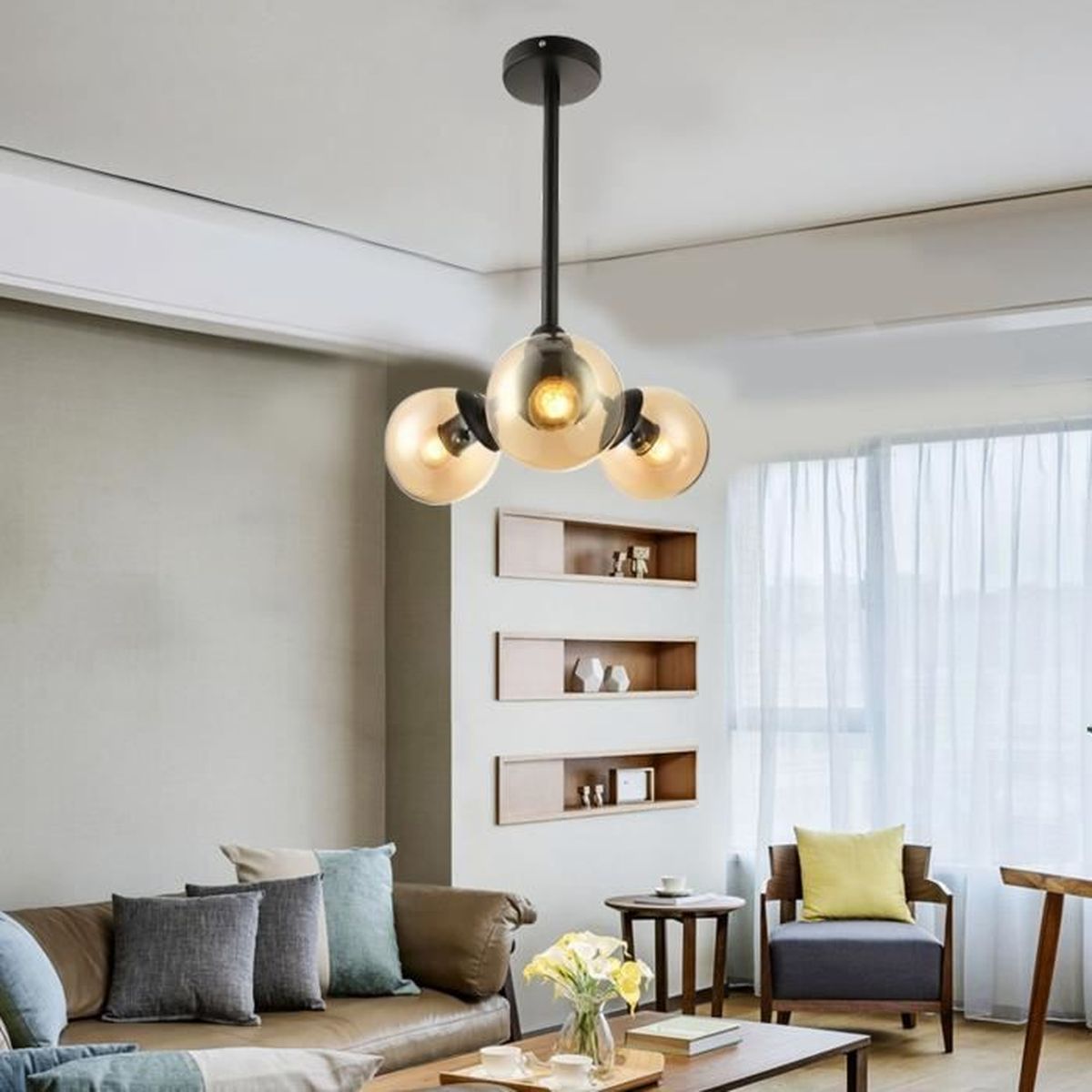 Plafonnier Moderne Hofstein - Lampe Suspendue 4-6 Lumières, Noir/marron/blanc, Métal