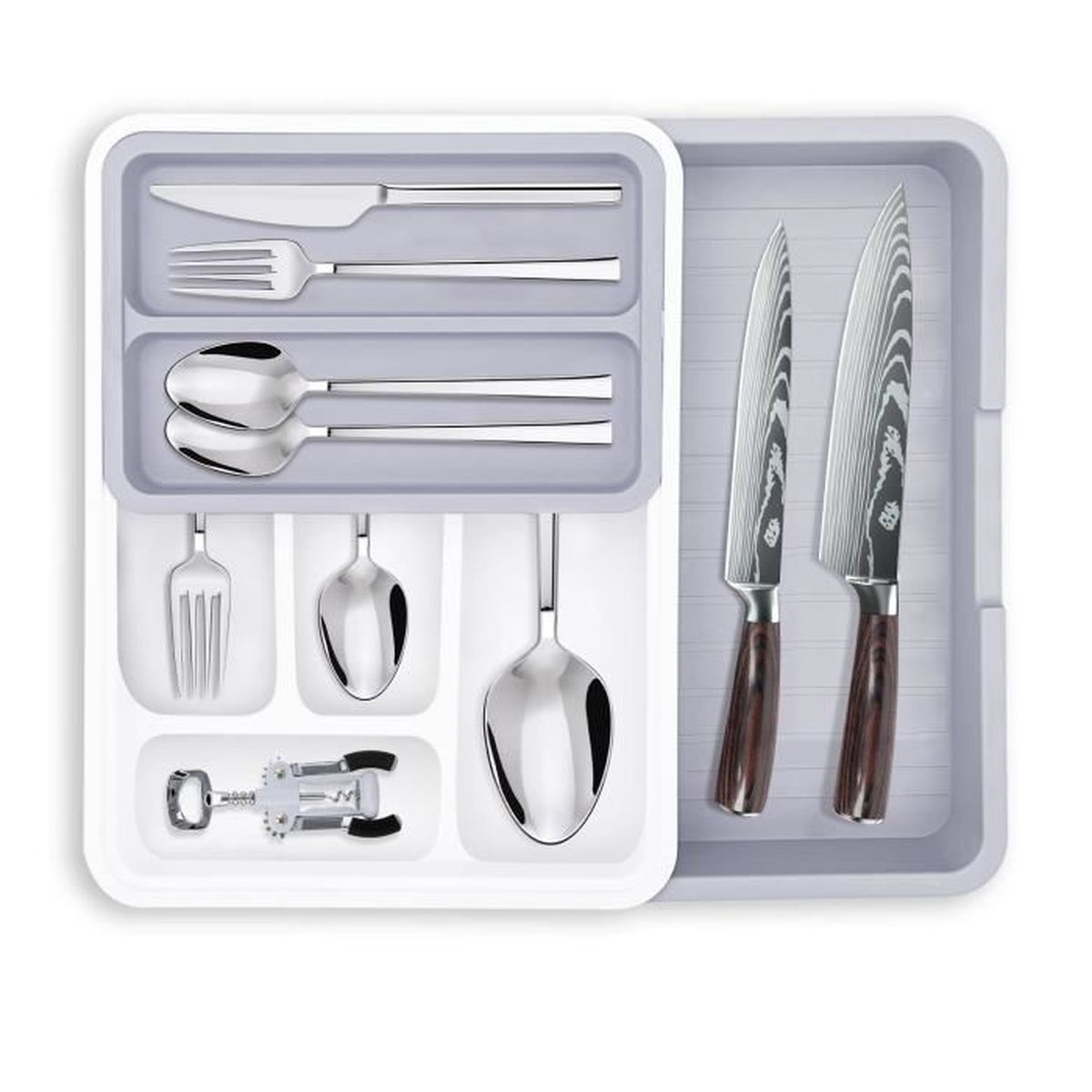 Organiseur De Tiroir De Bureau Hasaller - 23,5x10,5x3,5cm - Blanc Pour Fournitures