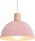 IDEGU Lustre Suspension Rétro Suspension Luminaire Moderne Style Demi-Cercle Plafonnier E27 en Bois Métal Rose, Ø 20CM