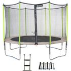 Kangui - Trampoline de jardin 426 cm + filet de sécurité + échelle + kit d'ancrage JUMPI Taupe/Vert 430