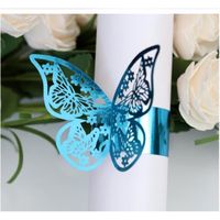 100pcs Rond de Serviette 3D Papillon en Papier Anneau de Serviette Boucle Décoration de Table pour Mariage Anniversaire Noël, Bleu