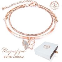 Cadeau femme Bracelet Papillon Baigné dans l'OR. Magnifique boîte à bijoux offerte. Idée cadeau Noël, fête des mères. 2SPLENDID®
