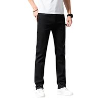 Jeans Noir Stretch Pour Homme Coupe Droite 5 Poches Classique Casual Pantalon En Denim Effet Délavé - Noir