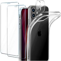 Pour Apple iPhone 12 Coque Silicone Transparente + 2 × Verre trempé Protection écran + Verre Trempé Caméra Arrière Protecteur