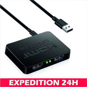 Splitter HDMI 4K 1 Vers 2 – Diffusez Une Source Sur Deux écrans (TV, Projecteur, Moniteur) En Ultra HD