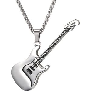 Argenté noir acier inoxydable cristal Guitar Pendentif blanc cuir tressé collier 