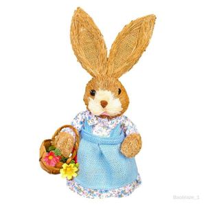 FIGURINE - PERSONNAGE Figurine de lapin en paille, paquet de matériel de bricolage, décoration animale faite à la main, Sculpture mignonne, Modèle A
