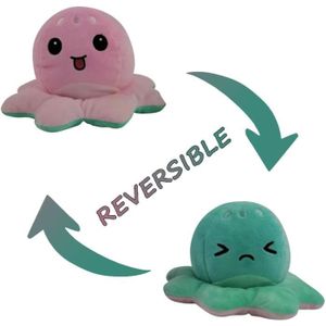 Poupee Pieuvre Poulpe Jouets en Peluche Charmant Doux Double Face Retourner Remplissage Poup/ée de Poulpe Animal Jouets Poup/ée Flip pour Enfants Famille Bleu + Rose