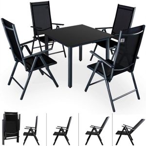 Ensemble table et chaise de jardin Salon de jardin Bern 5 pièces Anthracite noir Ensemble table chaises en alu