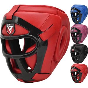 CASQUE DE BOXE - COMBAT Protège-tête de boxe RDX, MMA équipement de tête d'entraînement de karaté pour Taekwondo avec grille faciale amovible, Rouge