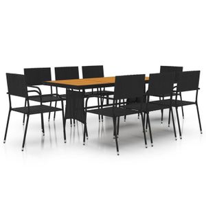 Ensemble table et chaise de jardin Salon de jardin en Résine tressée, Mobilier à dîner de jardin 8 chaises avec table, Couleur noir S184