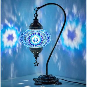 LAMPE A POSER DEMMEX Superbe lampe de chevet à col de cygne turque marocaine en verre avec corps en laiton antique ()252