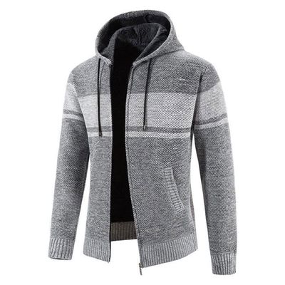 Allthemen Cardigan à Capuche Homme Zippé Tricot Épais - Gilet Manches Longues Casual Hiver Gris Clair M